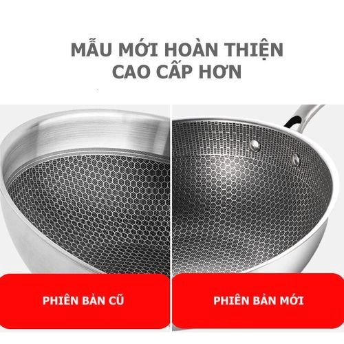 Chảo Vân Tổ Ong Inox Siêu Chống Dính Lòng Chảo 32Cm Dùng Cho Mọi Loại Bếp