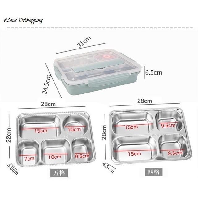 Hộp Cơm Văn Phòng Inox 5 Ngăn Bao Gồm Đũa Thìa Đầy Đủ Phụ Kiện HA15