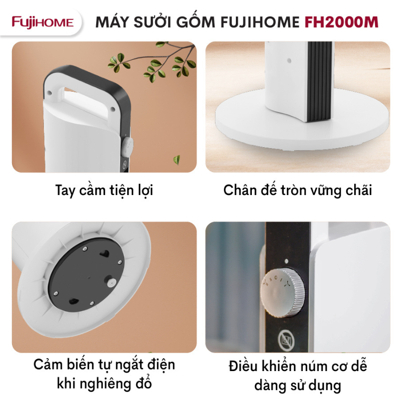 Quạt sưởi gốm Ceramic FUJIHOME FH2000M, Điều khiển cơ bền bỉ, Làm ấm nhanh, Tiết kiệm điện, Hàng chính hãng bảo hành 24 tháng