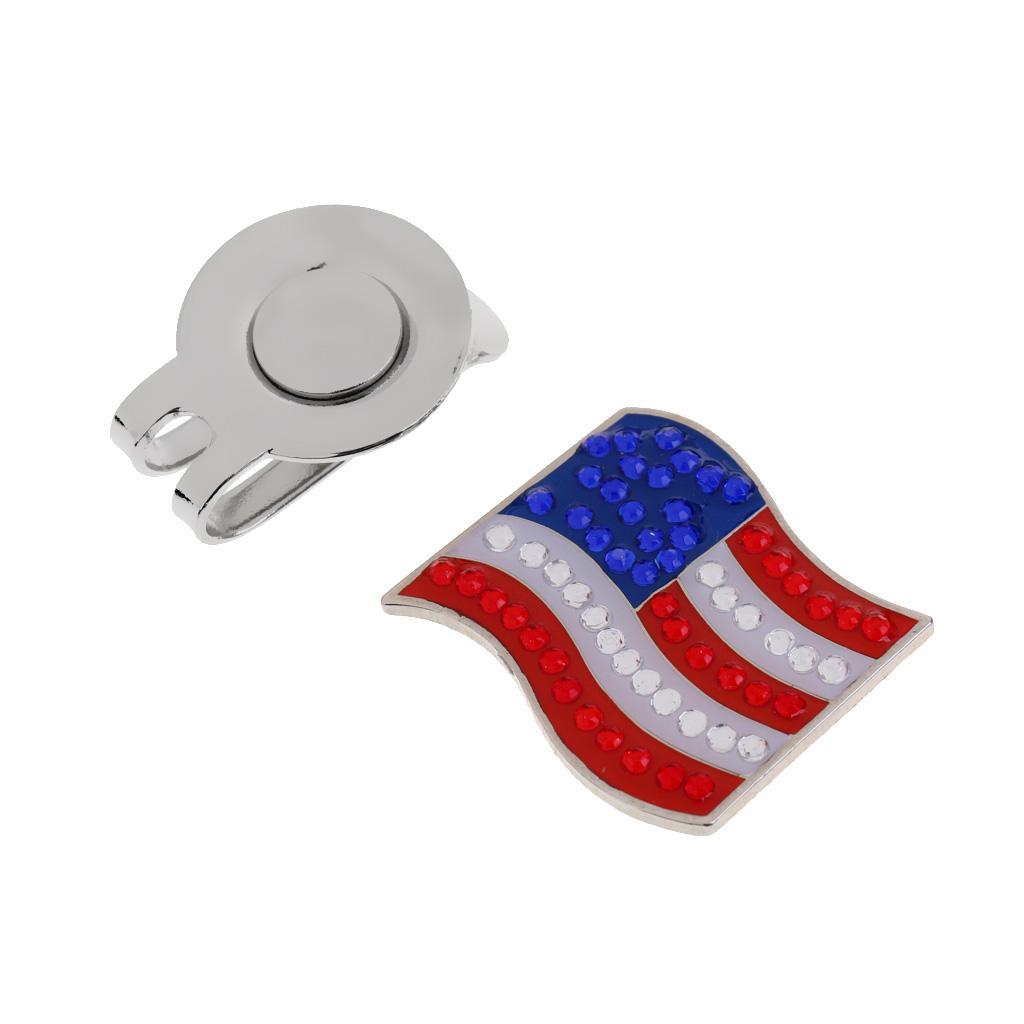 2 Pieces USA Flag Alloy Golf Ball Marker Magnetic Hat Clip Golf Accessories