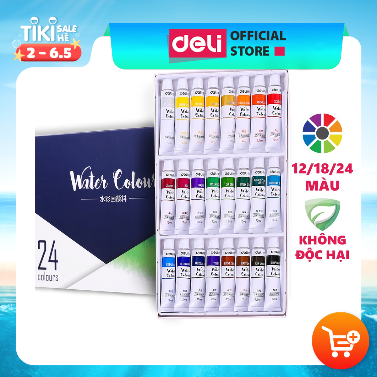 Màu Nước Dạng Tuýp Deli - 12 Màu/18 Màu/24 Màu - 73850 / 73851 / 73852