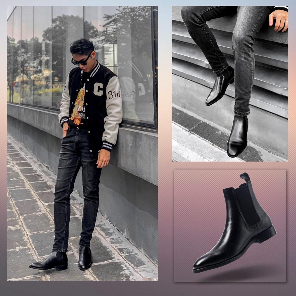 Giày Chelsea boots nam, giày da cao cấp da bò nhập khẩu handmade August shoes AG1D