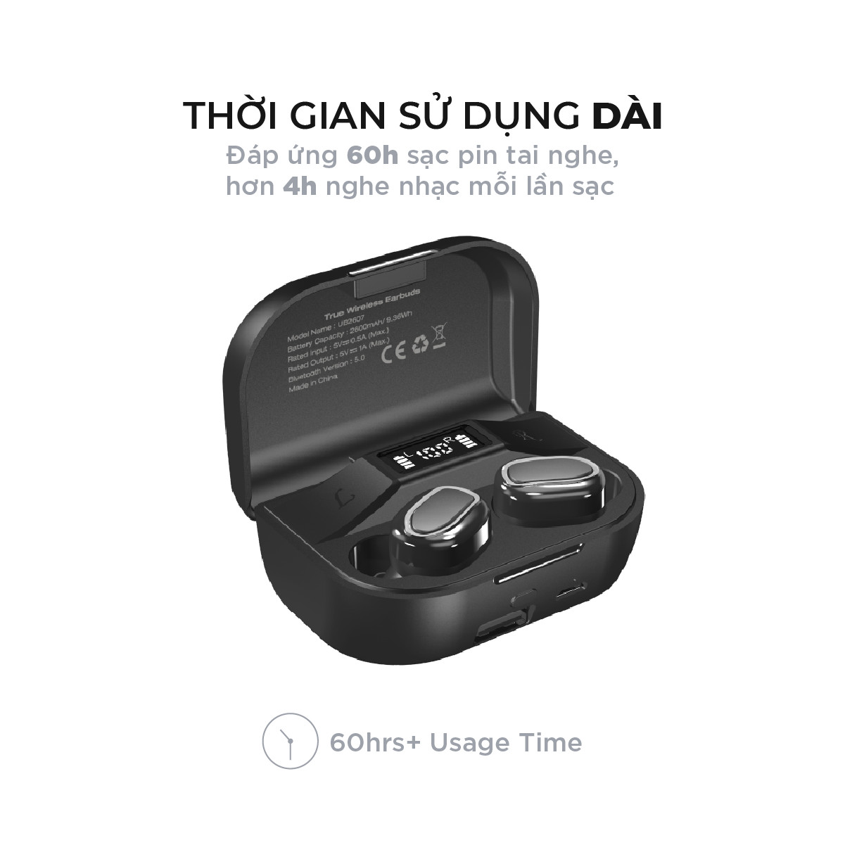 Tai nghe True Wireless Stereo Energizer UB2607 - tích hợp sạc dự phòng 2600mAh, thiết kế nhỏ gọn, âm thanh chuẩn HD - HÀNG CHÍNH HÃNG