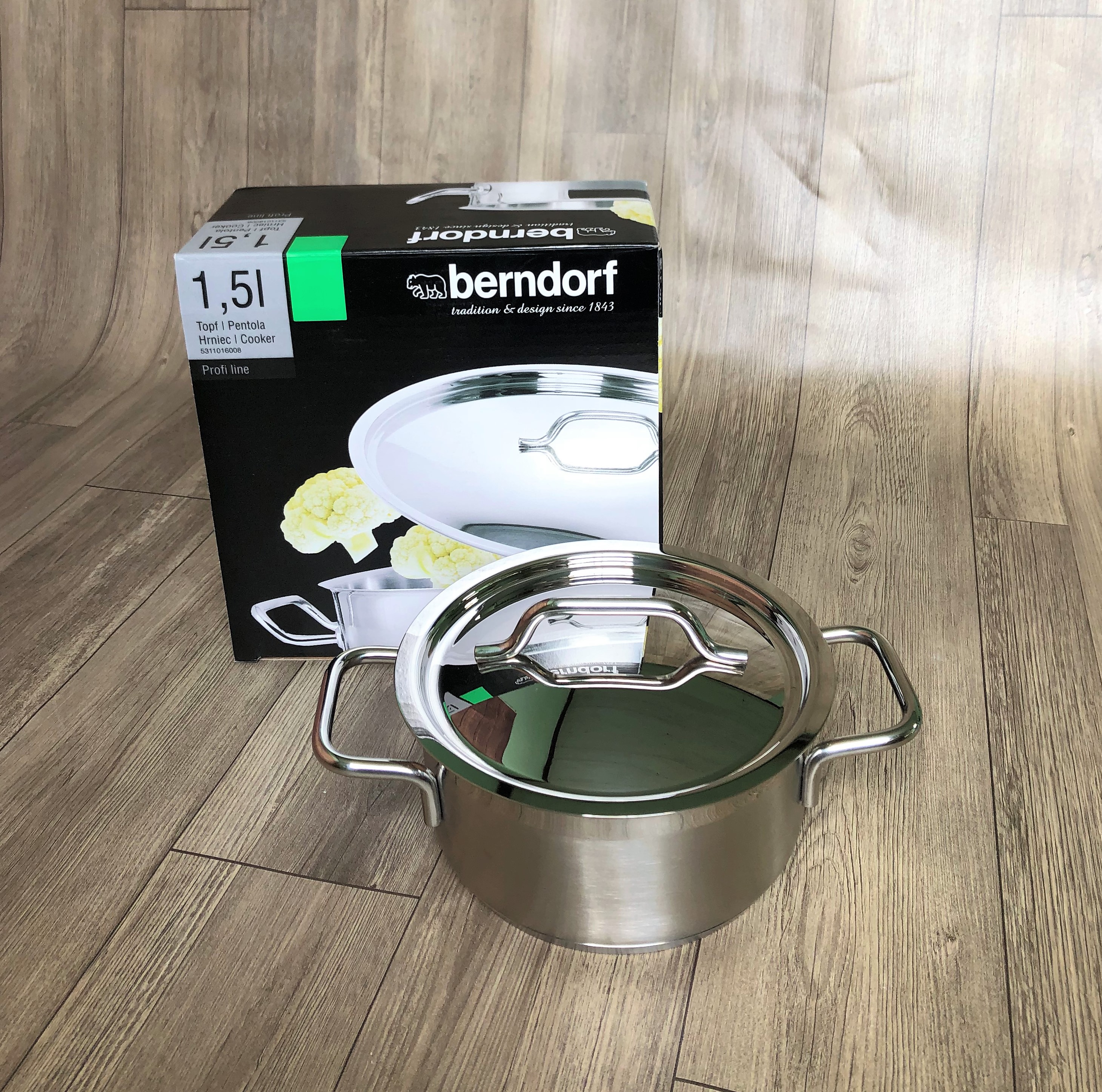 Soong Nồi Inox Cao Cấp Đáy từ 3 Lớp Thân Cao 2 Lớp Nắp Inox 16x8cm 1.5 Lít Berndorf Sandrik - Stainless Steel Casserole with Lid