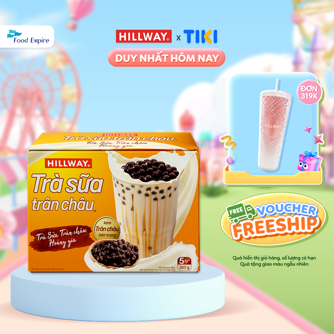 Trà Sữa Trân Châu Hoà Tan - Hillway - Vị Truyền Thống (hộp 5 gói trà sữa, 5 gói trân châu)