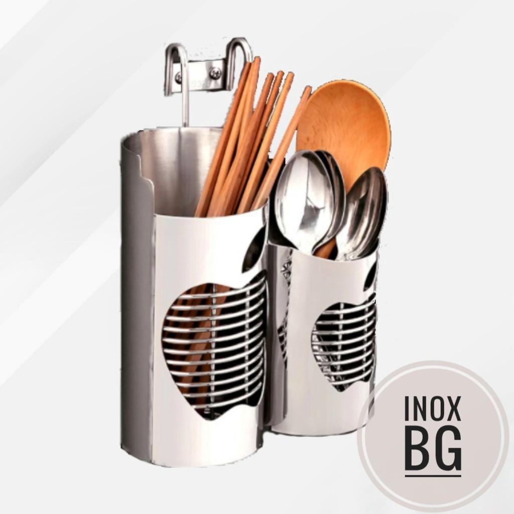 Ống đũa 2 ngăn inox hình táo cao cấp - Ống đựng muỗng đũa tròn 2 ngăn hình táo inox cao cấp 304