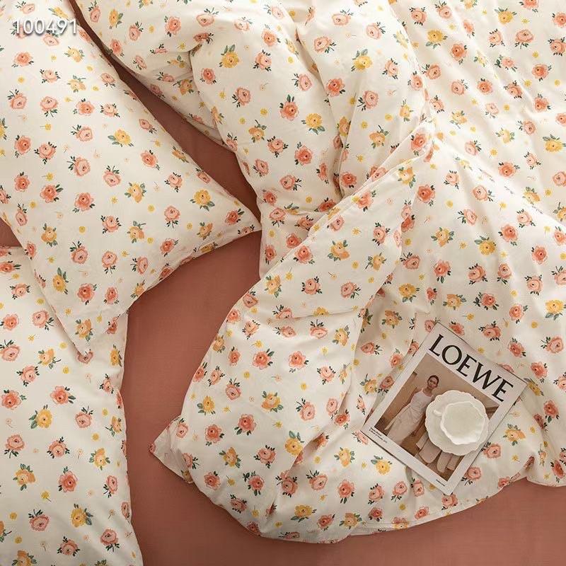 Bộ Chăn Ga Gối Cotton Living 100%cotton Hàng Nhập Khẩu Hoa Hồng vintage