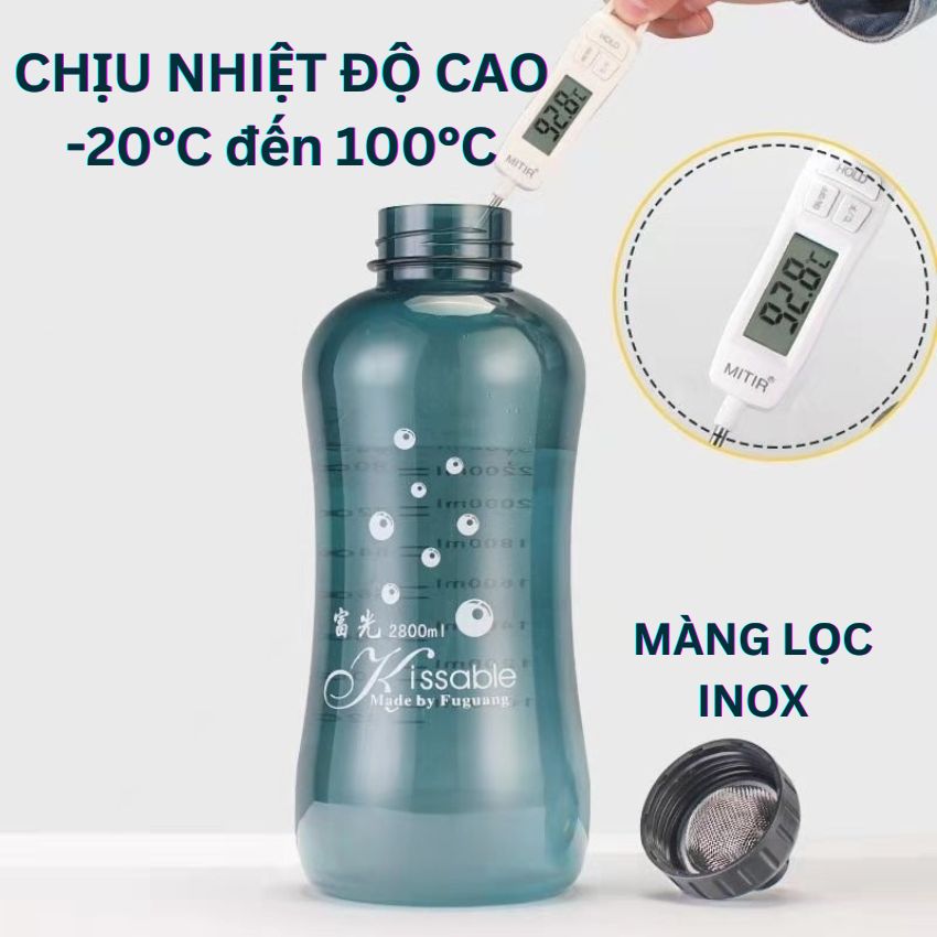 Bình Nước Thể Thao 2 Lít Bình Nước Xe Đạp Chống Sặc An Toàn Nhựa PC Không Mùi Có Vạch Chia Dung Tích Dây Đeo (BTT04)