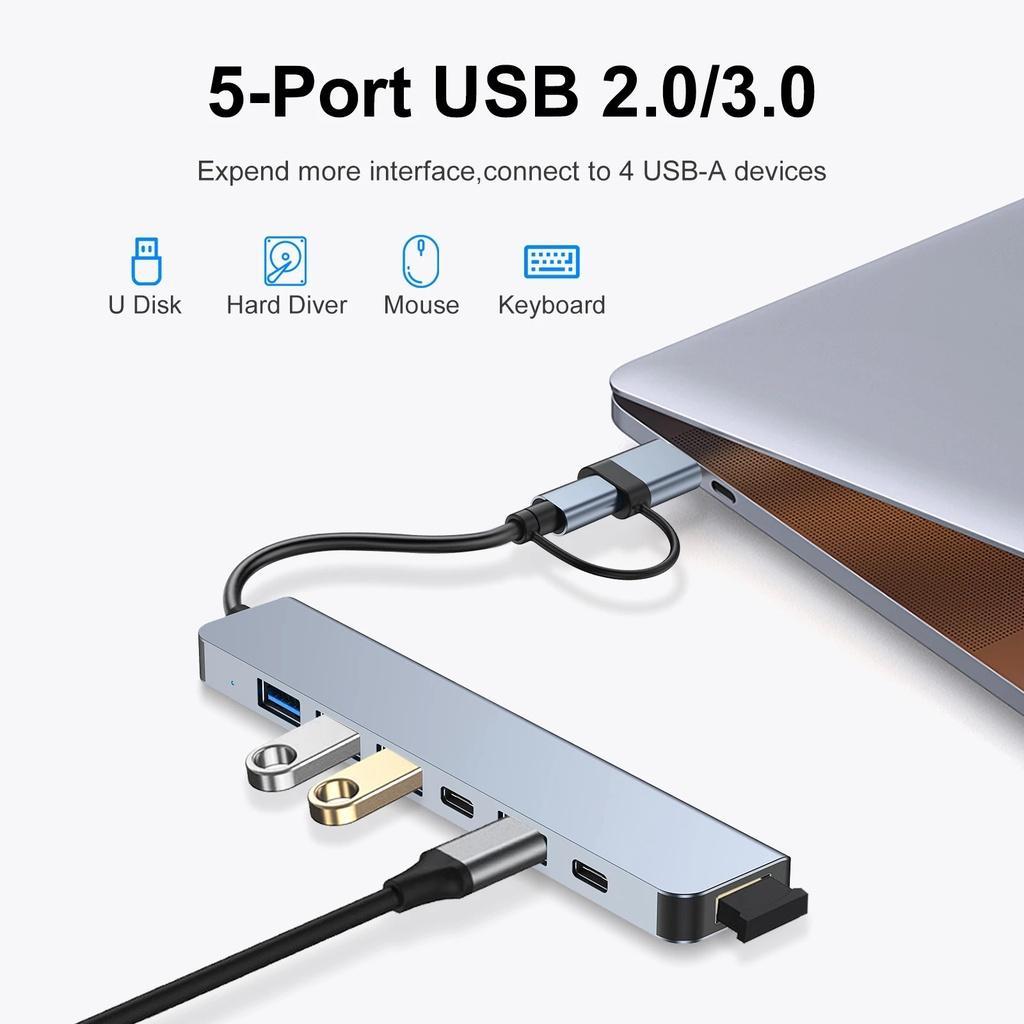Bộ Hub Chuyển Đổi USB A + USB c Sang USB 2.0 / 3.0 Đọc Thẻ SD / TF Nhiều Cổng USB Type-c Cho Macbook iPad