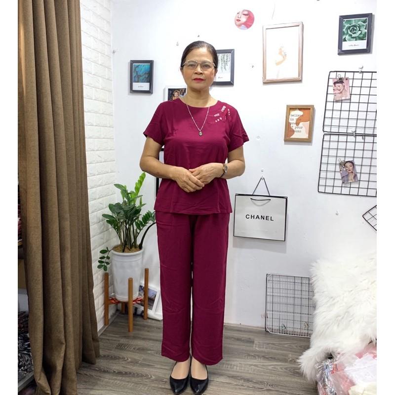 Bộ Lanh Thêu Cao Cấp Trung Niên Bộ Tặng Mẹ Vải Tole Việt Thắng