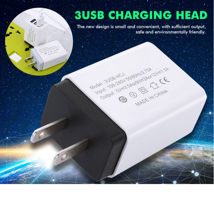 Củ  Sạc Nhanh 3 cổng USB 5V-3A,2A,1.5A Siêu Nhanh