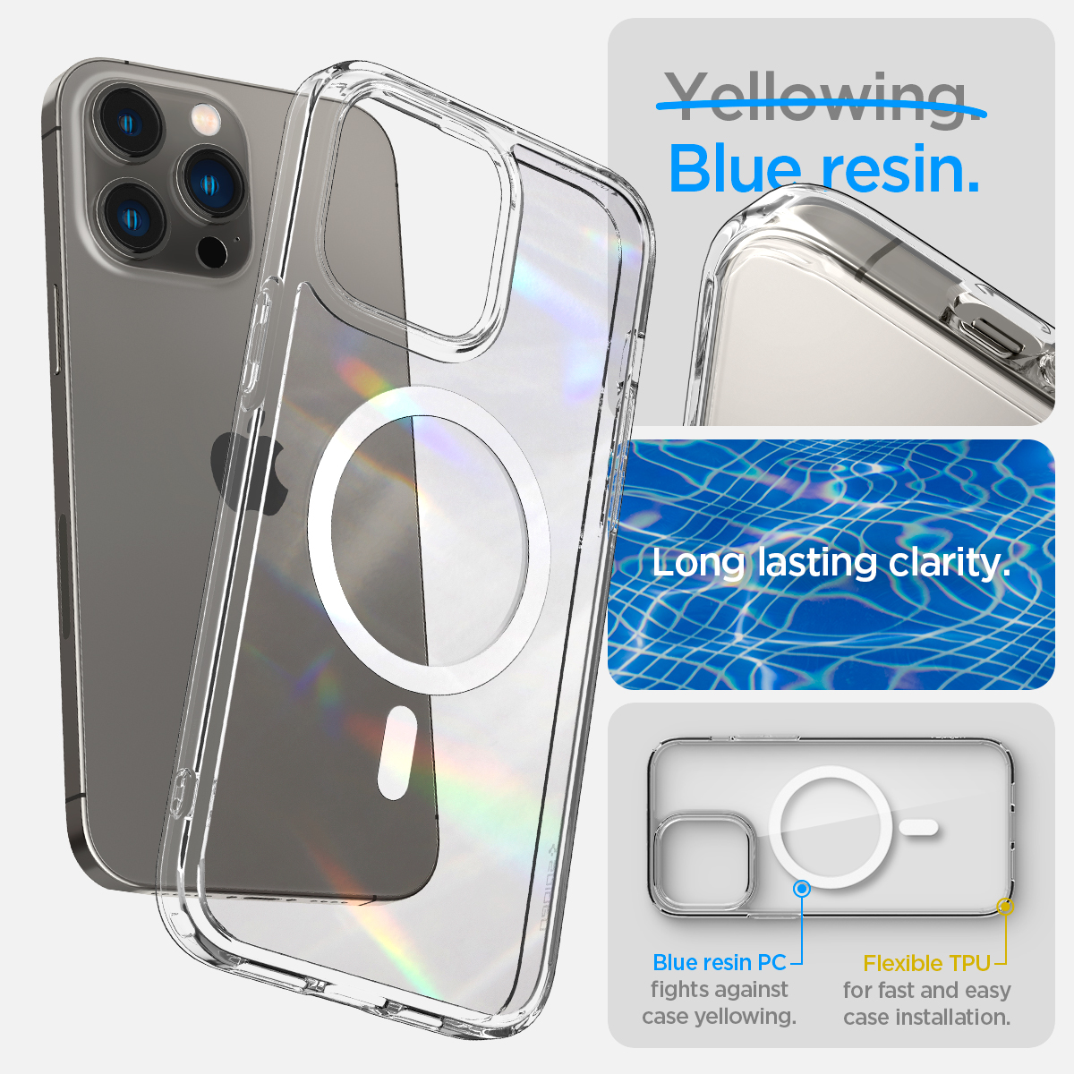 Ốp Lưng dành cho iPhone 14 Pro Max Spigen Crystal Hybrid MagFit Clear Case Chống Ố Vàng - Hàng Chính Hãng