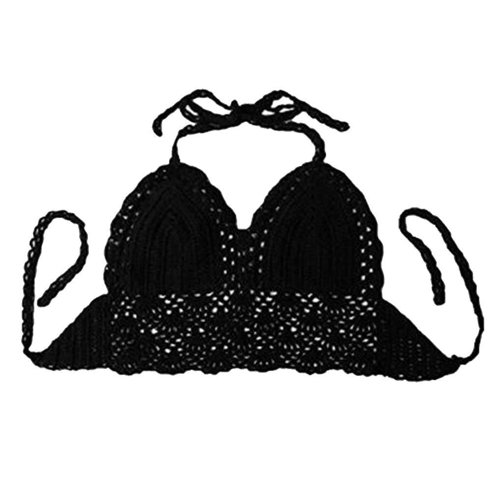Women's Crochet Hollow Out Sleeveless Low Waist Bikini Tops Swimsuit Black