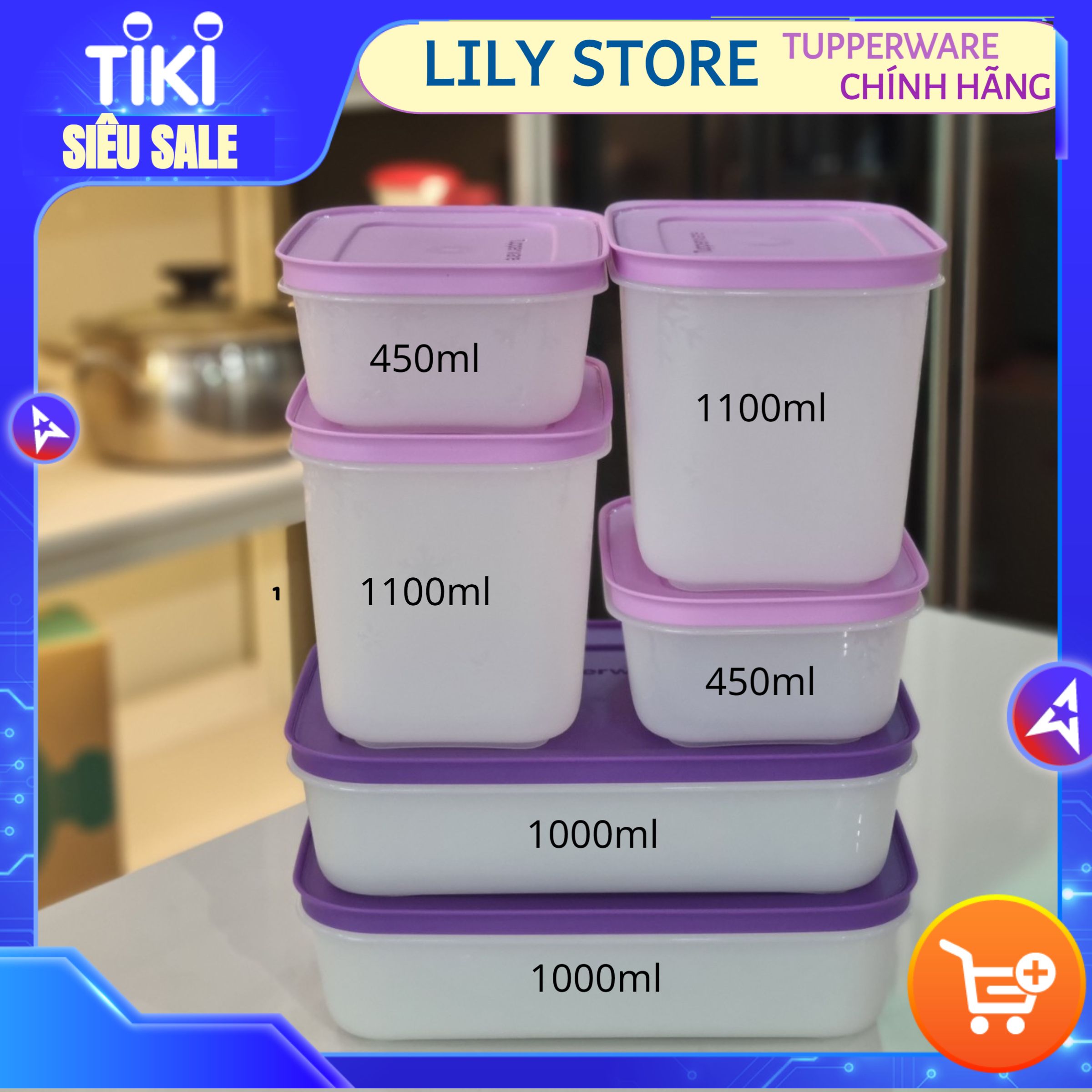 Bộ Hộp Trữ Đông thế hệ II Violet  (set 6 hộp) mẫu mới nhất của Tupperware, nhựa dẻo, dày, kích thước đa dạng