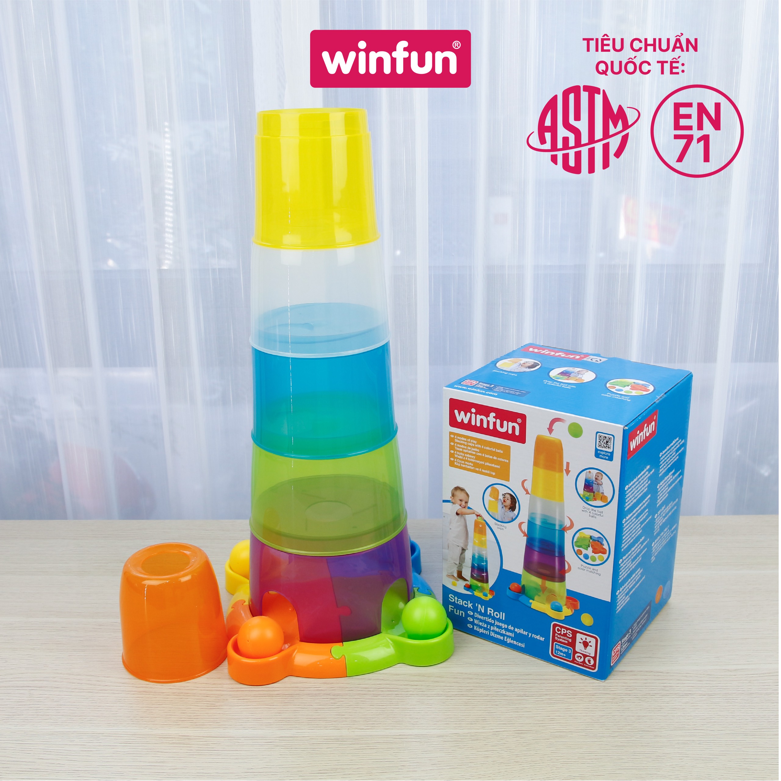 Tháp xếp chồng nhựa hình cốc kết hợp thả bóng vui nhộn winfun 0737 - 9 tới 24 tháng - đồ chơi giáo dục phát triển tư duy