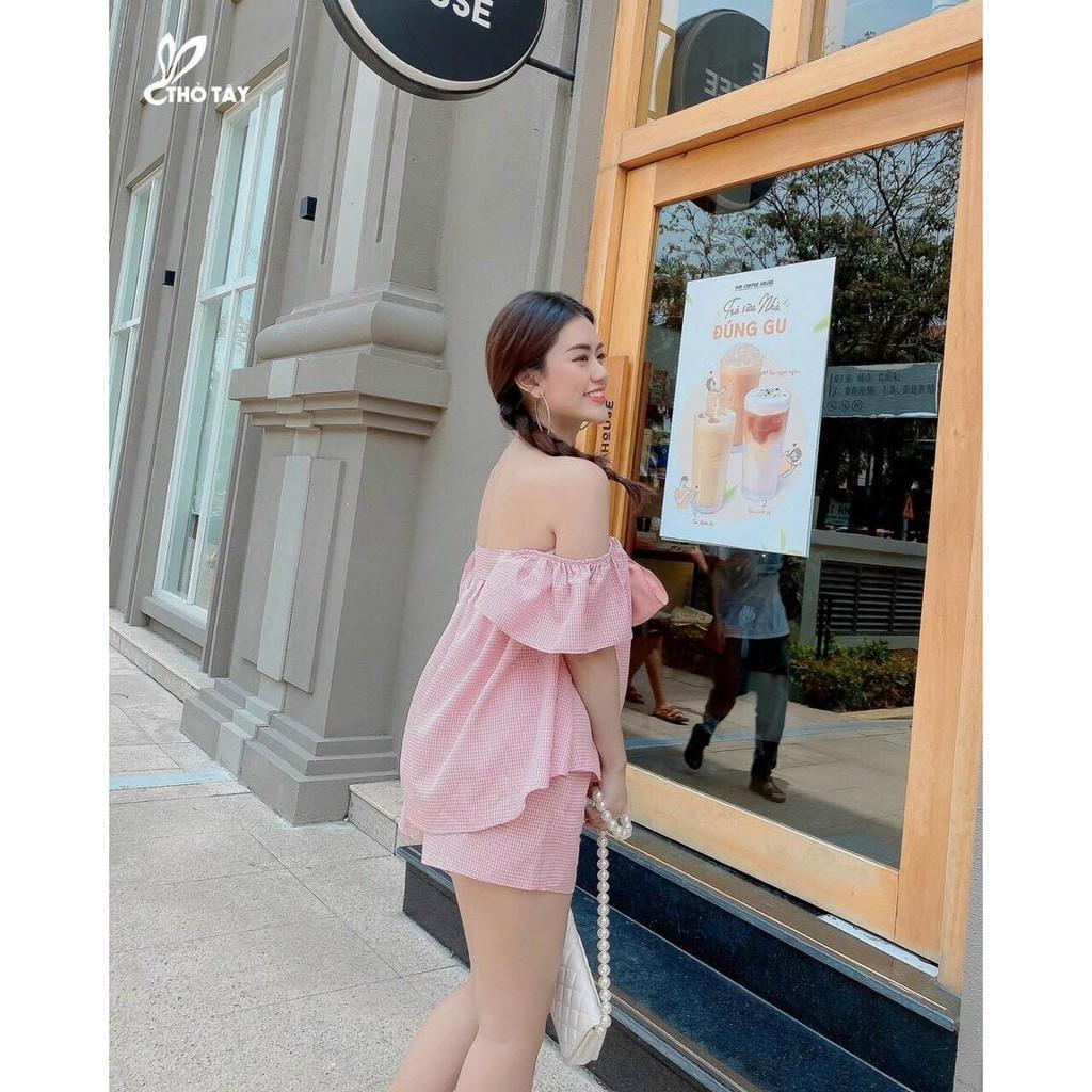 SET BỘ ĐỒ CARO MẶC 2 KIỂU KÈM NƠ THỜI TRANG