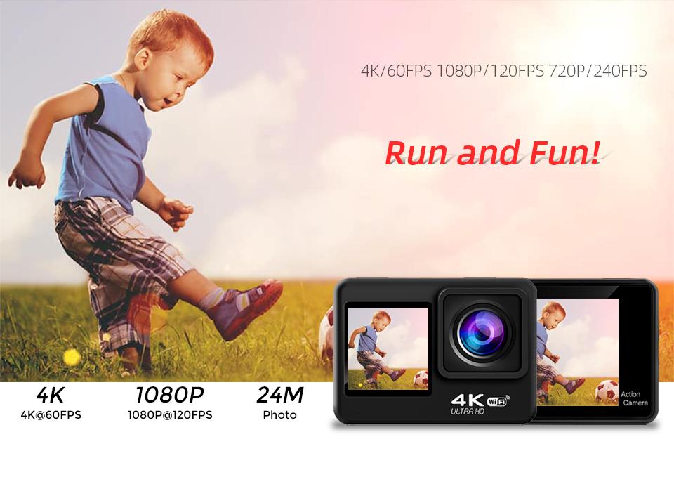 Camera Hành Động HD 4K 60fps 1080P 120fps WiFi 2 Inch 170D Ổn Định Chống Nước Dưới Nước Video Thể Thao Cam EIS Zoom 4x