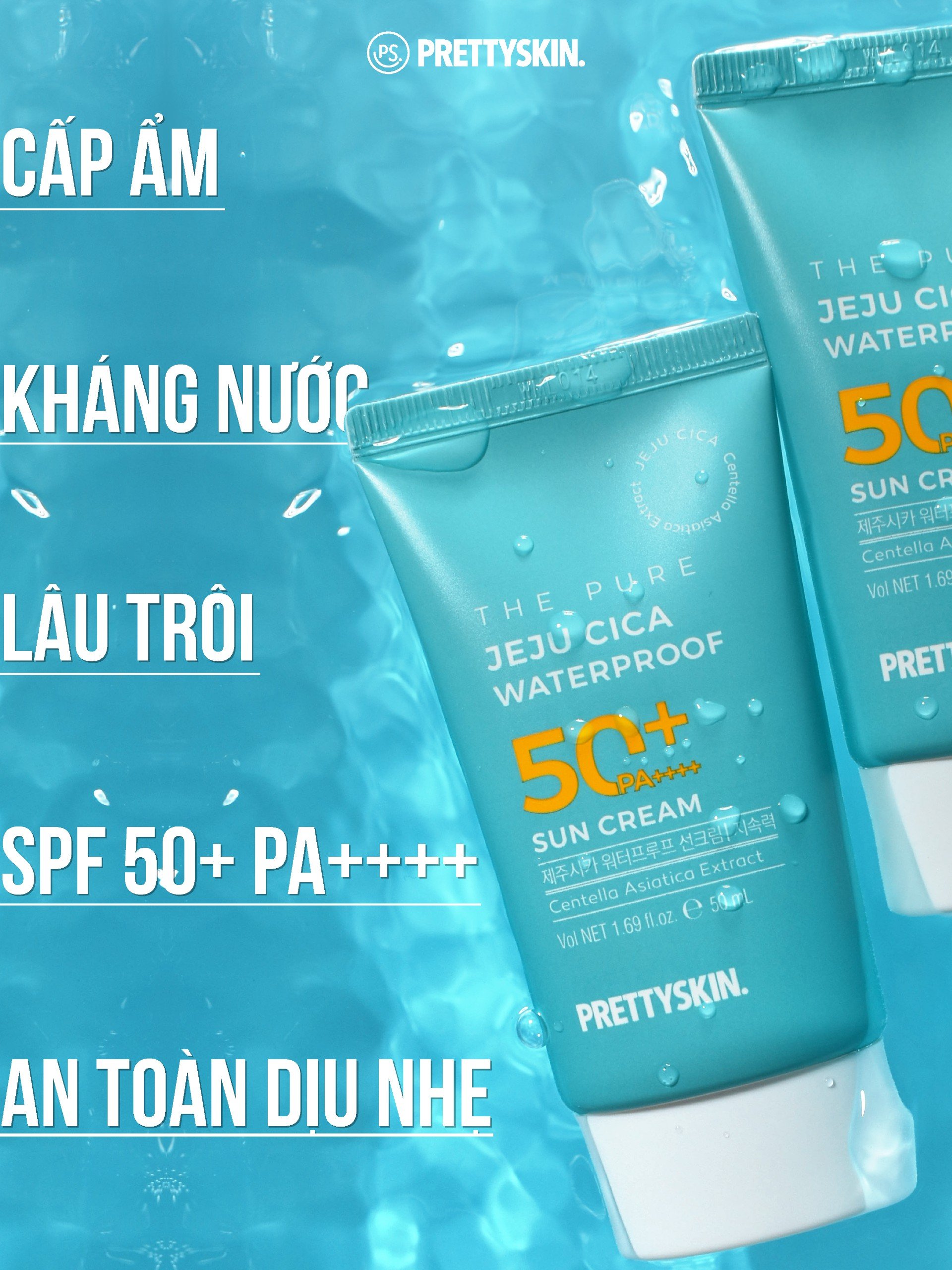 Kem chống nắng rau má nâng tông kháng nước, lấu trôi -  Pretty Skin The pure jeju cica Waterproof Sun Cream
