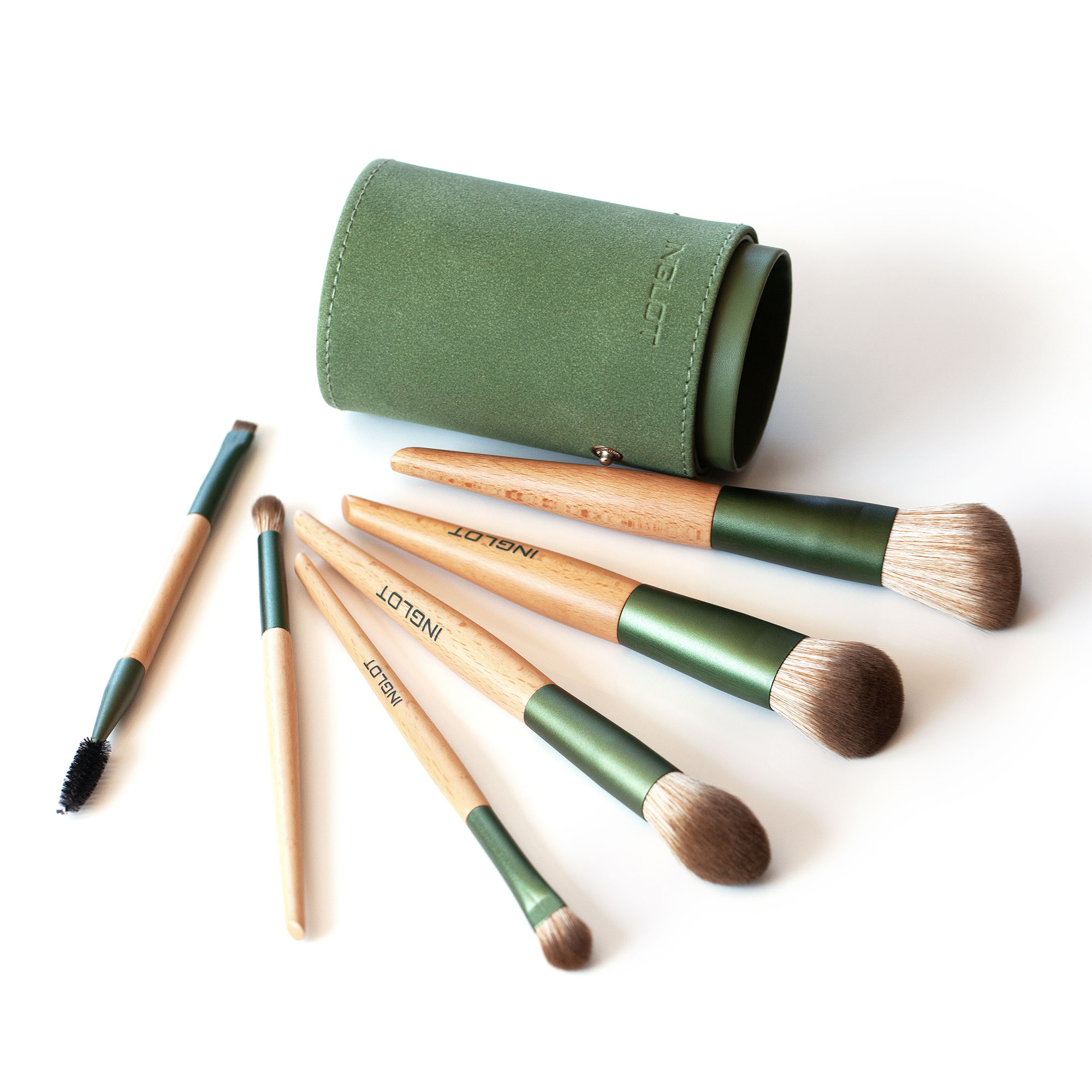 Bộ 6 Cọ trang điểm chuyên nghiệp kèm hộp đựng có nắp - xanh Green Tube Makeup INGLOT