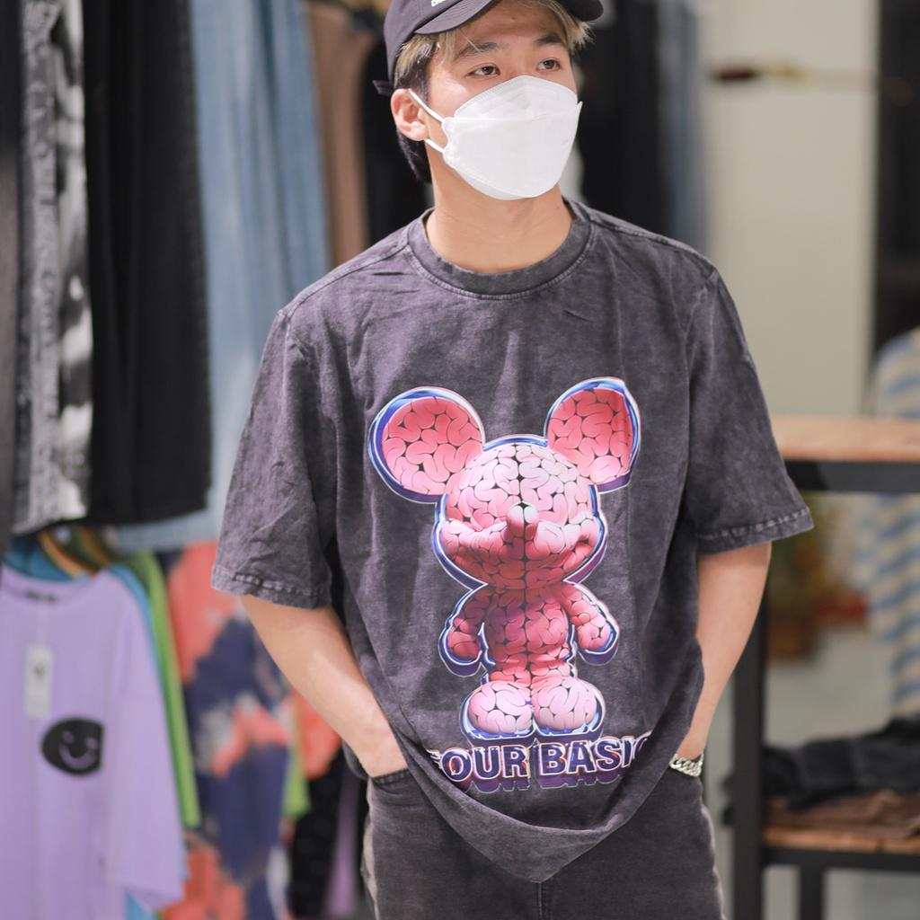 Áo thun loang đen fourbasic nam nữ tay lỡ chất liệu cotton 100% form rộng unisex