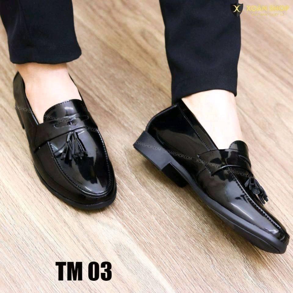 Giày Lười Da Nam Công Sở Đế Cao Su Khâu Chắc Chắn mã TM03 màu đen bóng chuông