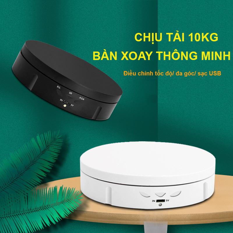 Bàn Xoay Sản Phẩm 360 Độ Cắm Nguồn USB Pin Sạc Tải 10KG, Đế Xoay Trưng Bày Sản Phẩm Đa Tốc Độ, Đa Góc