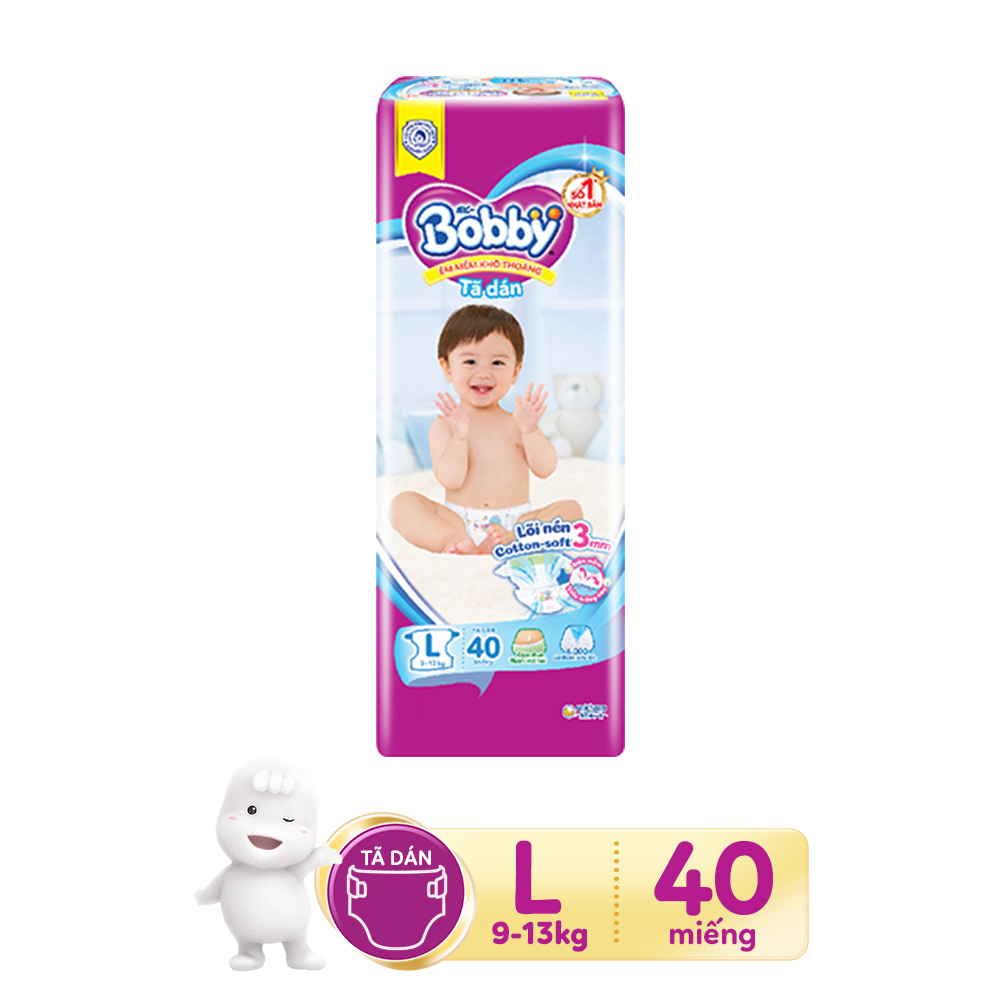 Combo 2 Tã dán Bobby Siêu thấm L40 dành cho bé 9-13kg