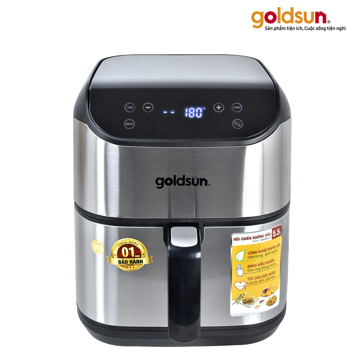 Nồi Chiên Không Dầu GOLDSUN GAF5842-D 6 Chức Năng Chiên Dung Tích 5.5L Công Suất 1700 W - Hàng Chính Hãng