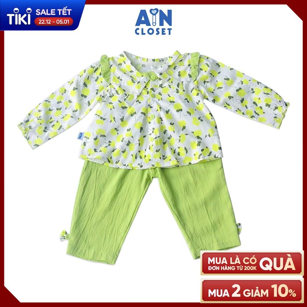 Bộ quần áo dài bé gái Họa tiết Hoa nhài xanh cốm cotton - AICDBGRHLYF3 - AIN Closet