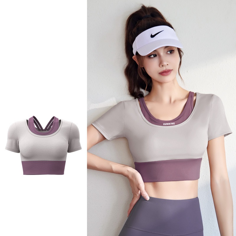 Bộ đồ tập gym yoga nữ 2 món, áo croptop có mút và quần dài ôm body tôn dáng, thời trang