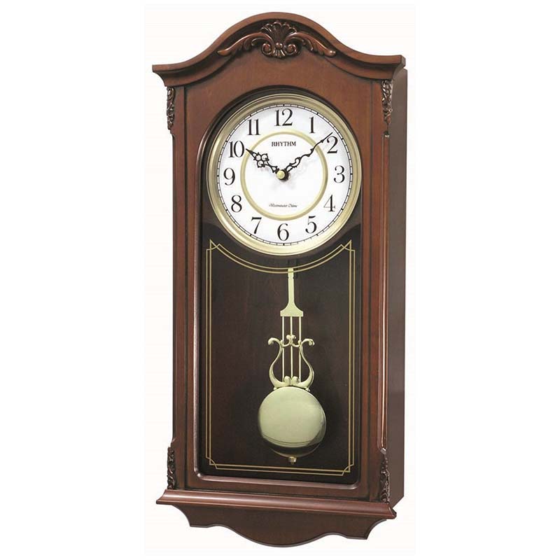 Đồng hồ treo tường RHYTHM WOODEN WALL CLOCKS CHIME CMJ502FR06 ( Kích thước 23.0 x 48.1 x 10.9cm), Vỏ màu nâu