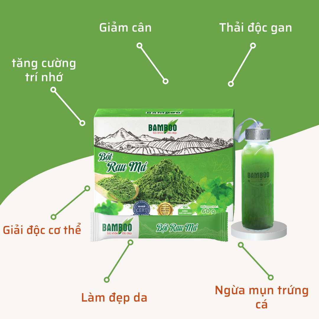 Bột rau má Bamboo nguyên chất, siêu mịn hộp 60g/ 20 gói