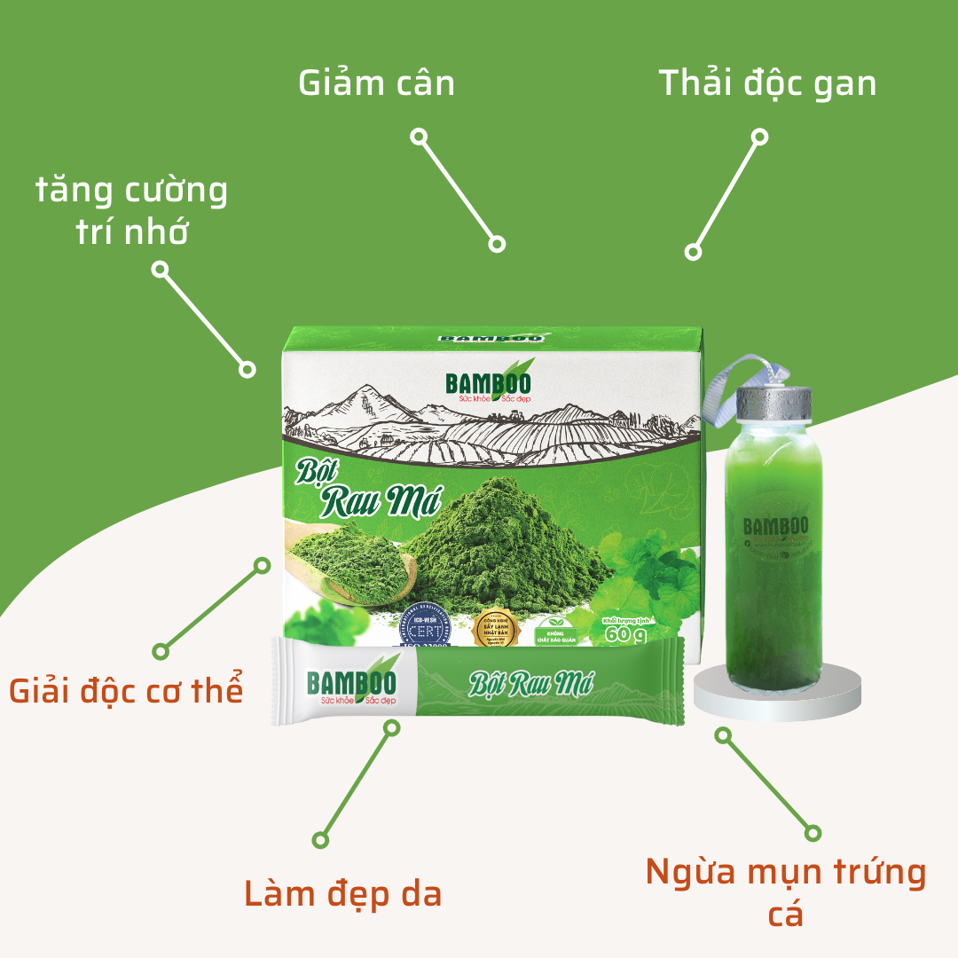 Bột rau má Bamboo nguyên chất, siêu mịn hỗ trợ giảm cân, làm đẹp da hộp 60g/ 20 gói