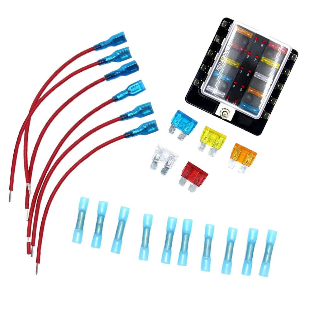 10 Way Terminals Circuit Blade Fuse Box Holder Block for Boat Auto Car RV
