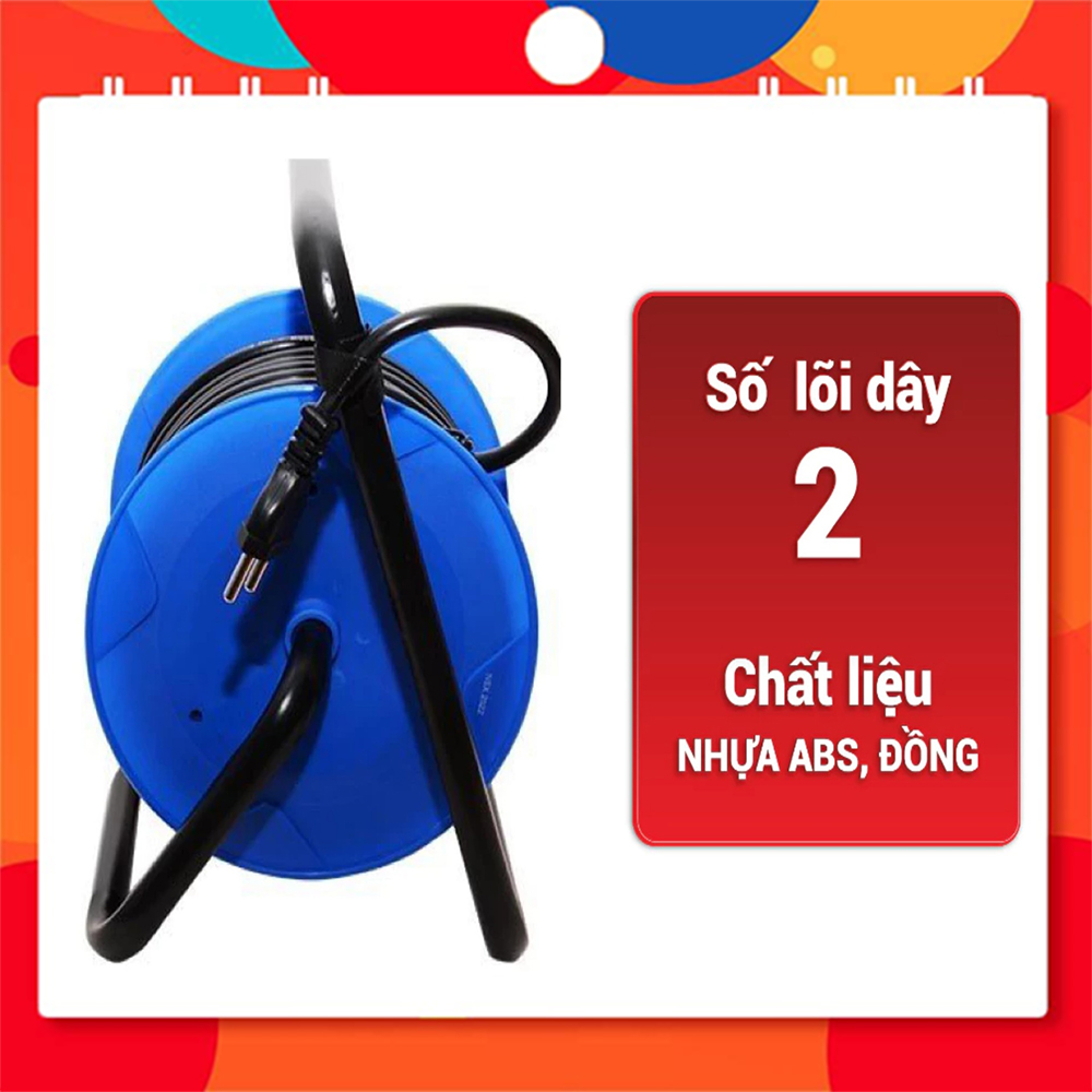 Ổ cắm kéo dài quay tay kiểu rulo LiOA - Ổ điện kéo dài xách tay LIOA 15A, 15 mét, QN15-2-15A
