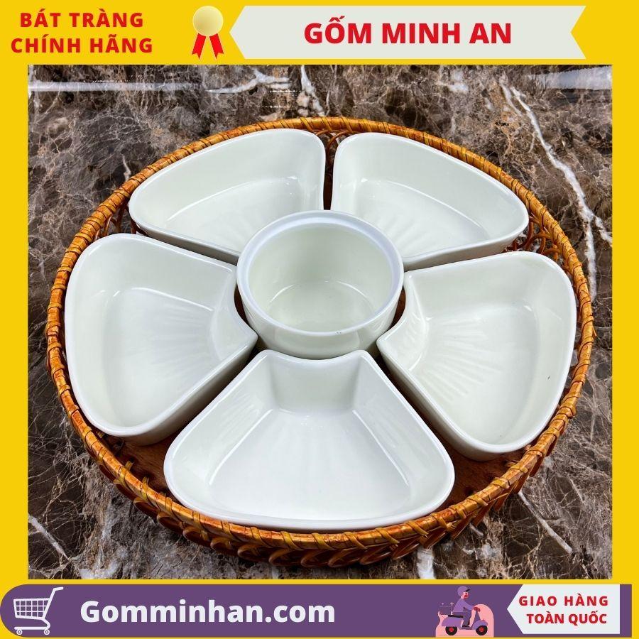 Bộ đồ ăn hoa mặt trời mini đựng bánh trôi bánh chay, chè men kem đường kính 34cm gốm Minh An Bát Tràng