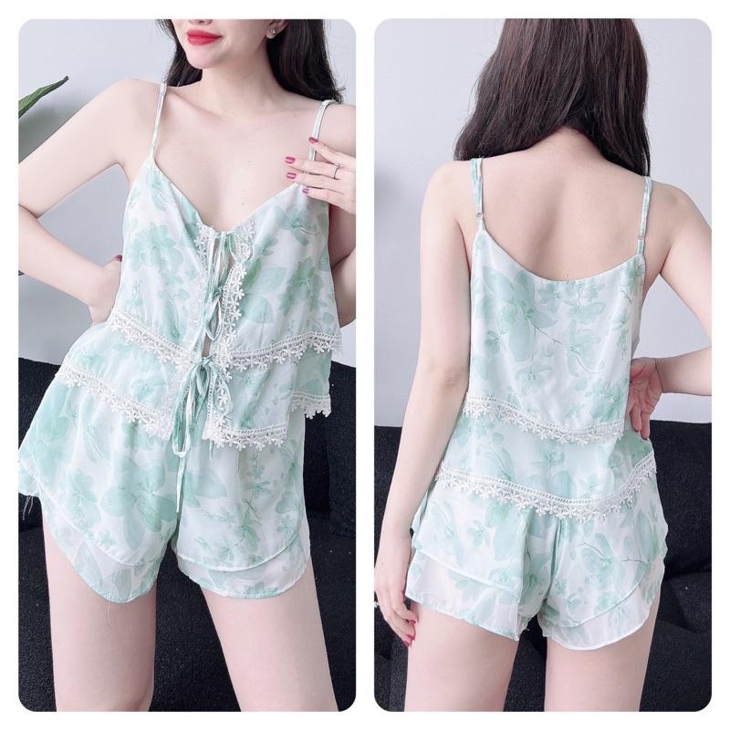 TRUCMY SHOP - Đồ Bộ Nữ, Bộ Đồ Ngủ 2 Dây Sexy Voan Tơ, Freesize 40-65kg, tuỳ chiều cao