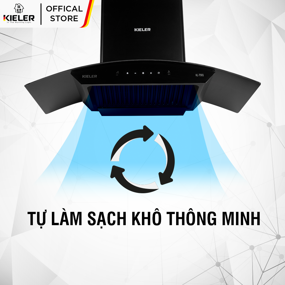 Máy hút mùi gắn tường Kieler KL-T901 điều khiển cảm ứng, tự làm sạch khô thông minh - Hàng Chính Hãng Miễn Phí Vận Chuyển Và Lắp Đặt