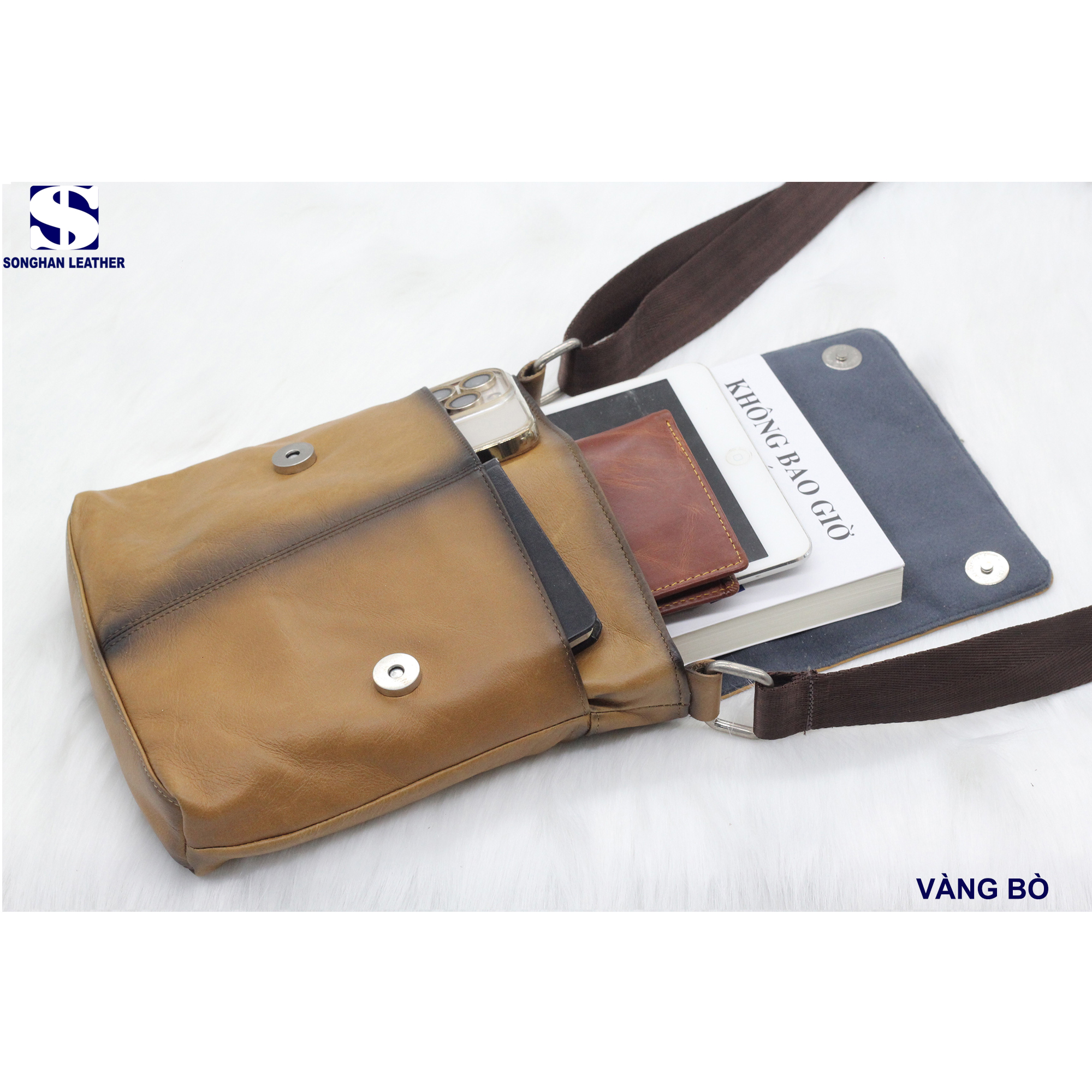 Túi Nam Đeo Chéo Mini Da Bò Cao Cấp Songhan Leather BM03,Túi Nam Vuông Thời Trang,Bảo Hành 12 Tháng