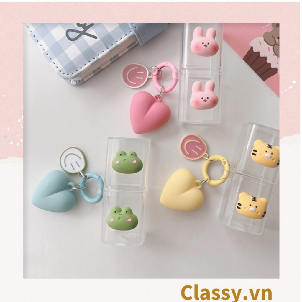 Móc khóa Classy, móc đeo điện thoại trái tim đính kèm mặt cười màu pastel, móc khóa balo, điện thoại PK1539