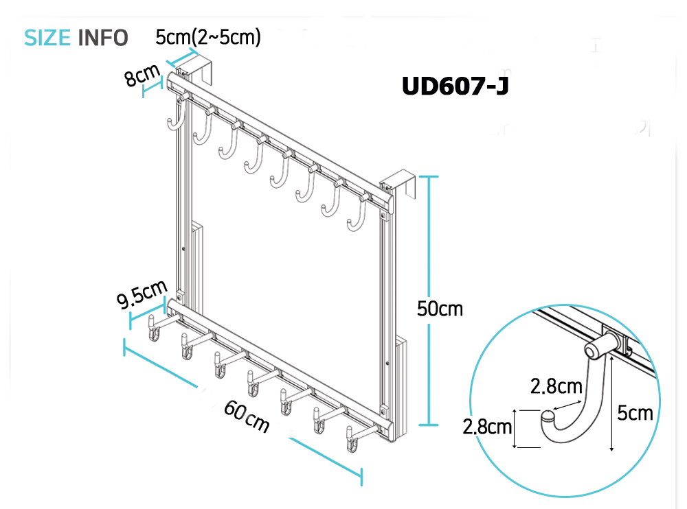 Móc treo quần áo sau cửa 2 tầng không cần khoan Wellex UD607-J