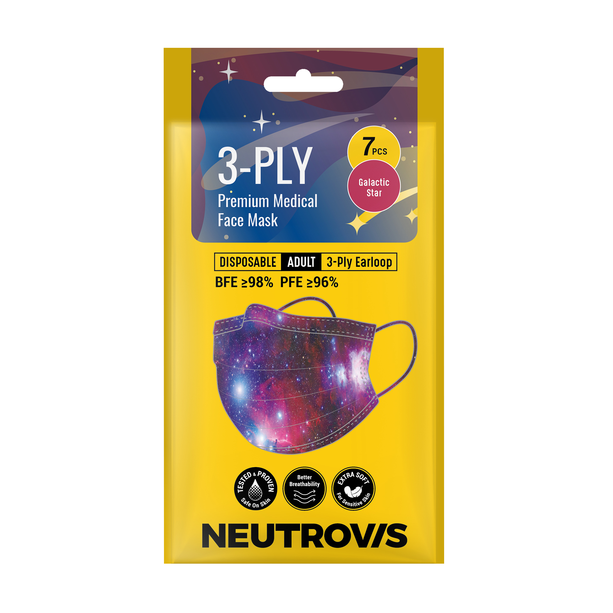 Khẩu Trang Cao Cấp Kháng Khuẩn 3 Lớp Neutrovis - Violet Nebula (7 Cái/Túi)