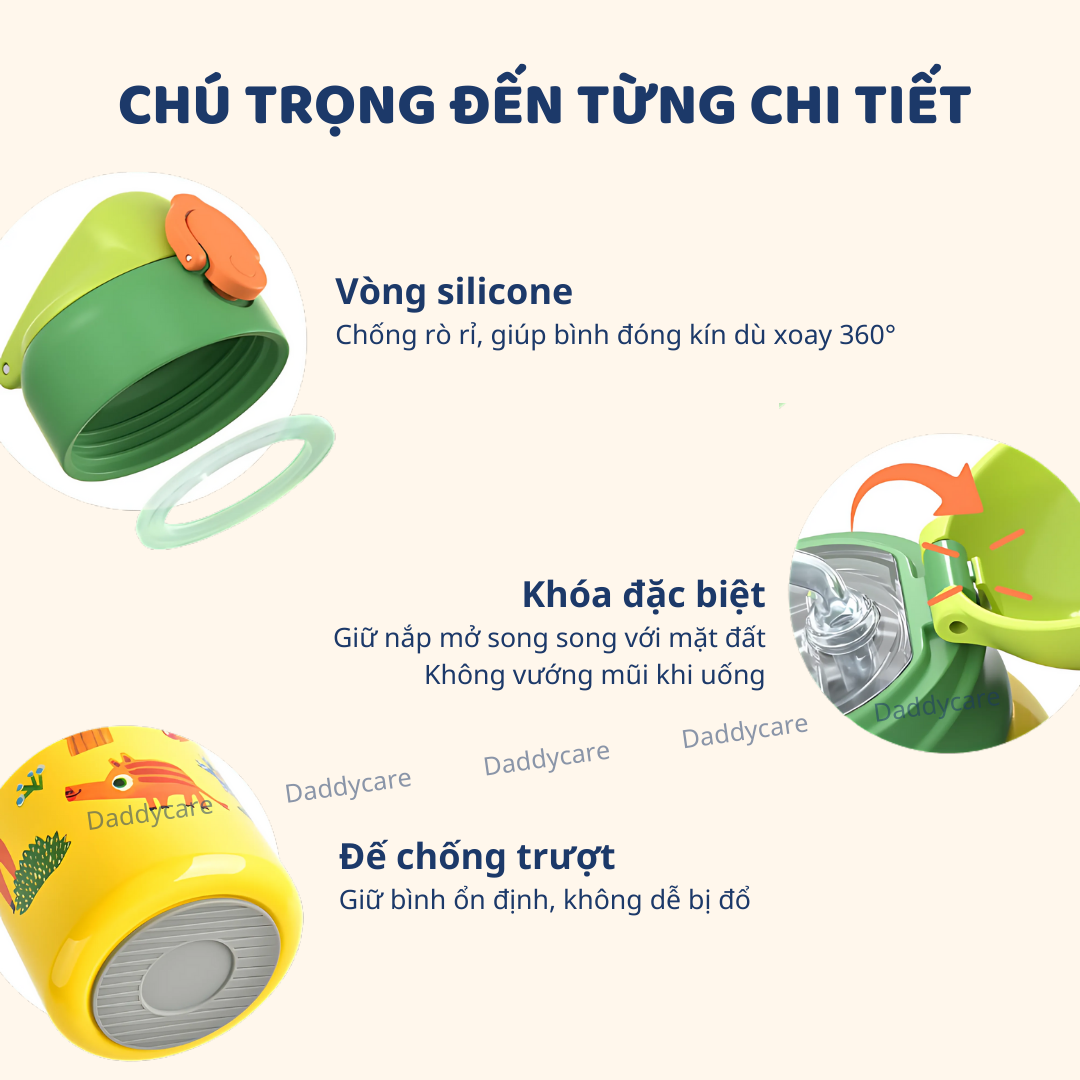 Bình nước cho bé đi học giữ nhiệt Mideer Vacuum Insulated Bottle có ống hút dây đeo cao cấp