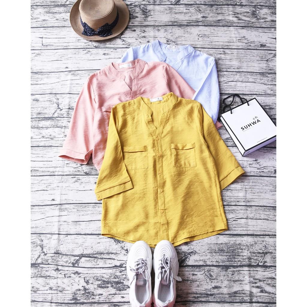 ÁO SƠ MI HAI TÚI NHỎ VẠT HIGHLOW TAY LỠ