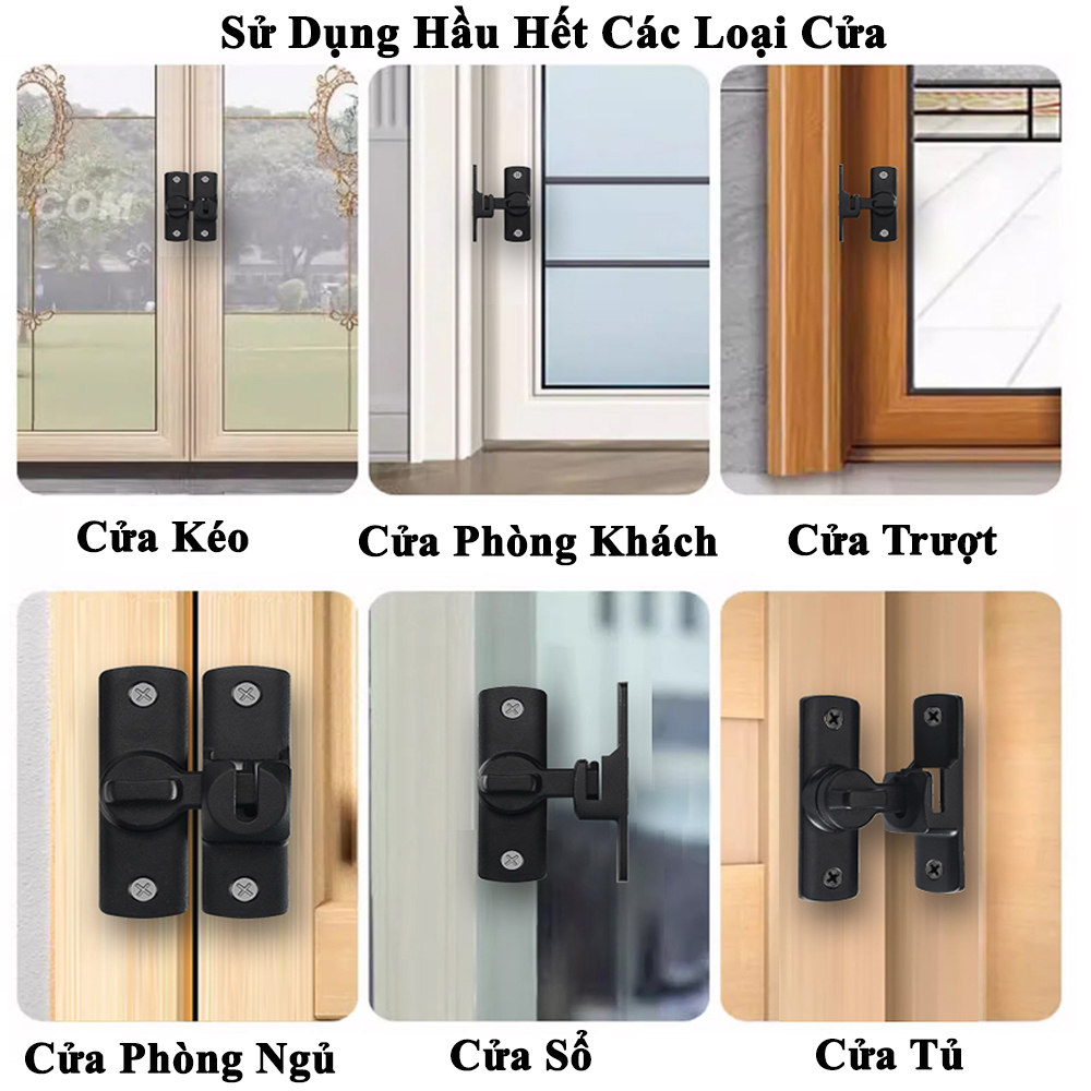 Chốt Khóa Cửa Lùa, Cửa Trượt Xoay KUNBE Đa Năng Bằng Hợp Kim Dày Dặn Bền Bỉ Lắp Góc 90 Độ Và 180 Độ