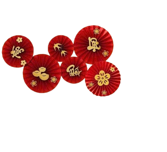 Set 6 Quạt Giấy Đỏ Trang Trí Tết Kèm Chữ Xuân Phát Lộc
