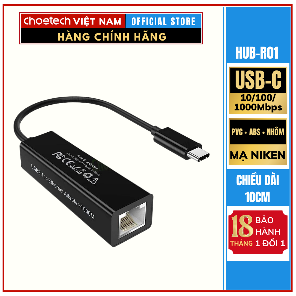 Hub chuyển từ Type C sang RJ45 Choetech HUB-R01 (Hàng chính hãng)