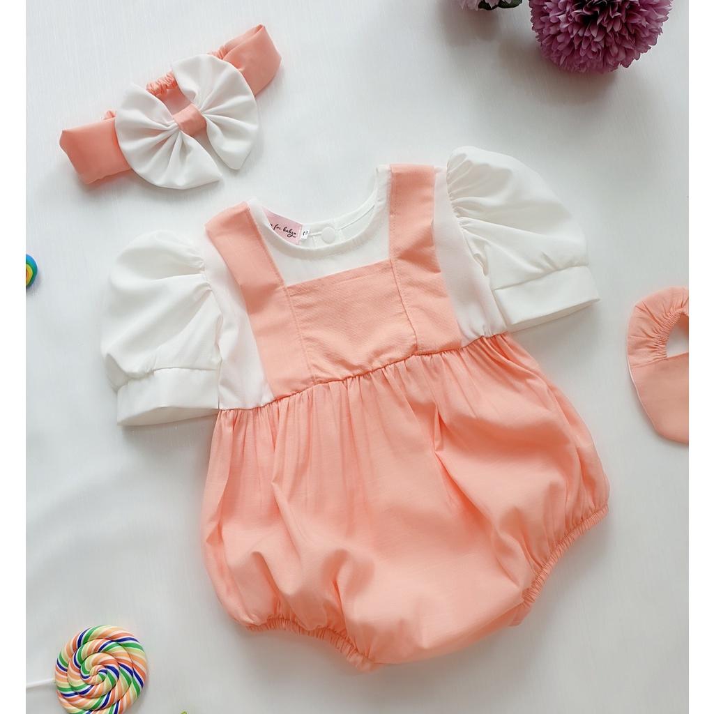 Body em bé gái sơ sinh Tặng kèm nón và giày vải Đũi lạnh cam phối lụa trắng Nau Baby Closet Quà Đầy tháng Thôi nôi