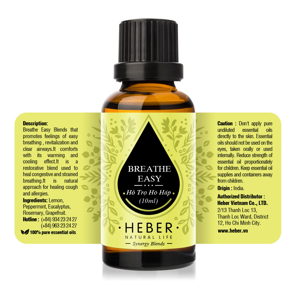 Tinh Dầu Hỗ Trợ Hô Hấp Breathe Easy Blends Essential Oil Heber | 100% Thiên Nhiên Nguyên Chất | Cao Cấp Nhập Khẩu