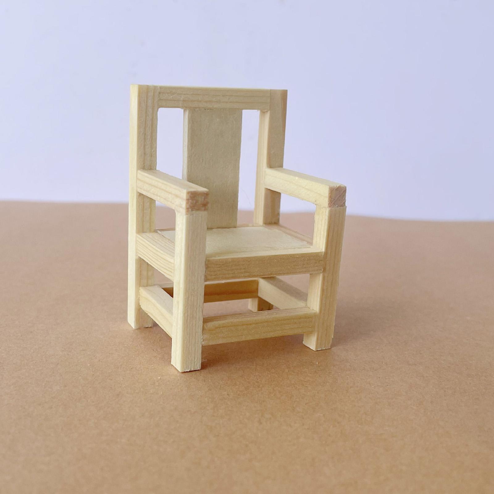 Wooden Dollhouse Miniature Chair Ornaments Decoration Furniture Model DIY Simulation Mini Accessories for Kids Toy Pretend Play Toy